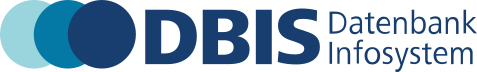 Das DBIS-Logo - drei nach rechts überlappende, blaue Kreise, die immer farbiger werden und der Schriftzug DBIS